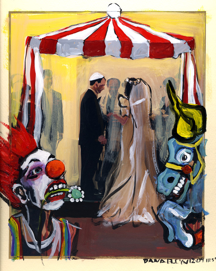 wedding circus  (double sided... pic of Dana in her wedding gown on the other side) by Dana Ellyn, 2009